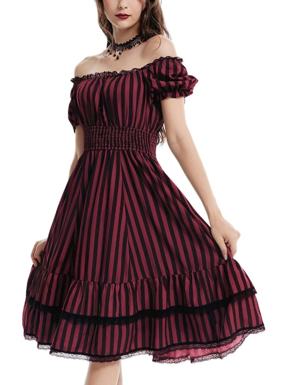 Scarlet Darkness Corset Dress for Women Summer Square Neck Dresses-Red Black